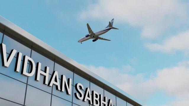 Airplane landing at VIDHAN SABHA Building