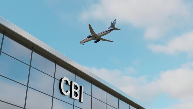 Airplane landing at CBI Building