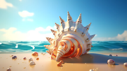 Obraz na płótnie Canvas Small conch shells on the beach, blurred beach and bokeh background