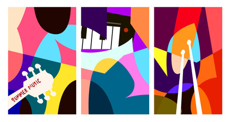 Fototapeta na wymiar Vector illustration colorful summer music festival banner