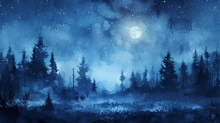 Foto op Canvas Watercolor spring night, starry sky © Thanthara