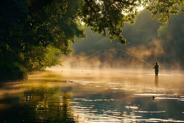 Magnificent Landscapes: Capturing the essense of the beauty of nature Lake Wylie, SC - SEPTEMBER 03: After the fog cleared on Saturday morning, anglers prepared to launch from the Buster Boyd Landing. - obrazy, fototapety, plakaty
