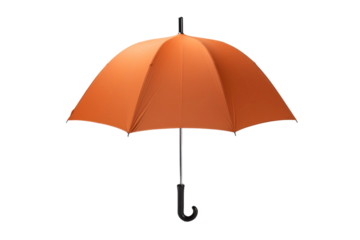 The Vivid Contrast: Orange Umbrella With Black Handle Standing Out on White. On a White or Clear Surface PNG Transparent Background.