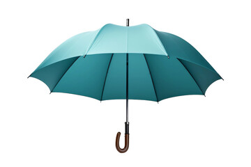 Whimsical Blue Umbrella With Wooden Handle. On a White or Clear Surface PNG Transparent Background.