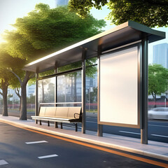 Bus stop on the road 