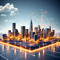 Modern city skyline at night