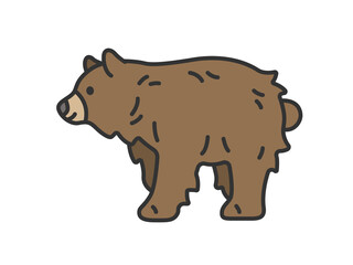 茶色の熊（線画カラー）のイラスト