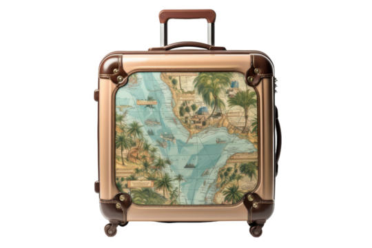 Wanderlust Companion: Luggage Map Adventure. On a White or Clear Surface PNG Transparent Background.