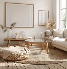 Modern Living Room with White Furniture and Natural Decor Generative AI