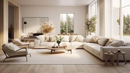 Naklejka na ściany i meble Modern elegant living room interior composition 