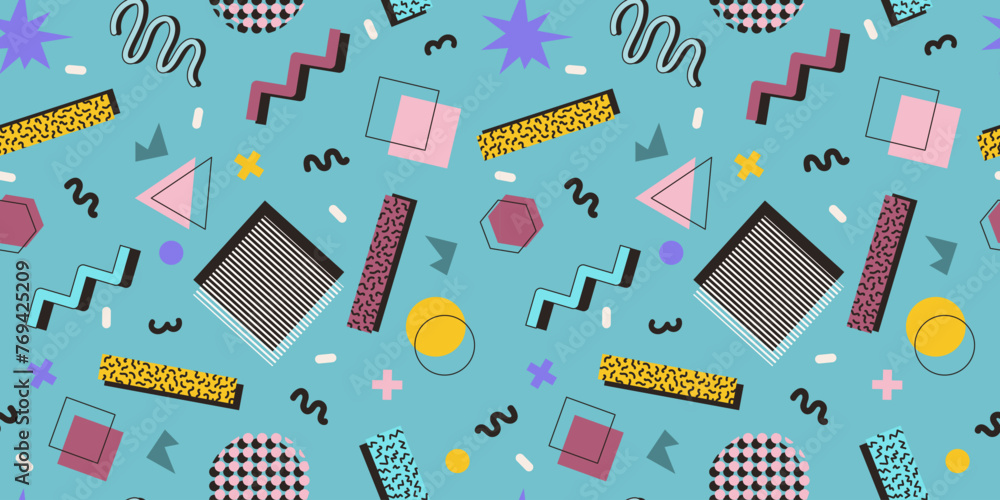 Canvas Prints abstract seamless pattern 80s 90s with geometric shapes in the memphis style. vector retro hipster p