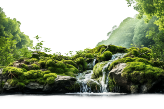 Serene Waterway Meandering Through Verdant Forest. On a White or Clear Surface PNG Transparent Background. - Powered by Adobe