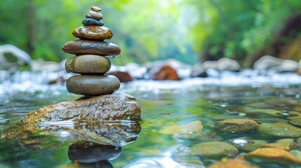 Rock Stacking in the River A Monthly Event for Nature Lovers Generative AI