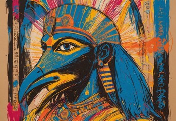 illustration of egyptian god Horus - obrazy, fototapety, plakaty