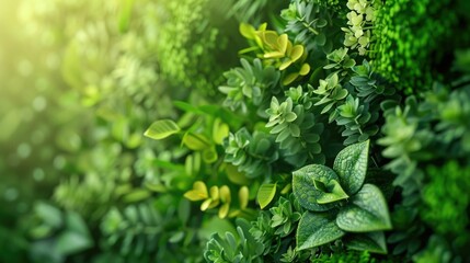 Abstract arrangement of lush,verdant foliage and leaves,creating a captivating natural backdrop that evokes a sense of growth,sustainability - obrazy, fototapety, plakaty