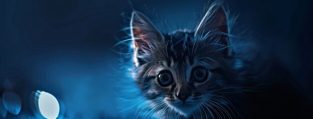 Feline Fashionista A Cute Kitten in Blue Light Generative AI