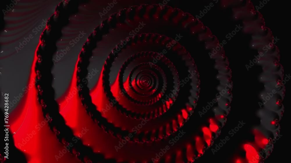 Poster flying through fractal spiral rotating red tunnel. abstract speed, motion backdrop