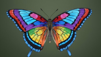 A Butterfly With Wings Patterned Like A Rainbow