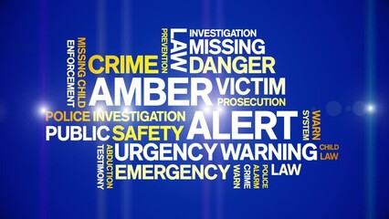 Amber Alert animated word cloud;text design animation tag kinetic typography seamless loop.
