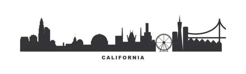 Fotobehang USA California state skyline with cities panorama. Vector flat banner, logo for America region. Los Angeles, San Francisco, San Diego silhouette for footer, steamer, header. Isolated graphic © Anastasiia