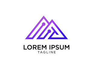 Mountain tech logo. MT logo design template. MT or TM logo monogram icon