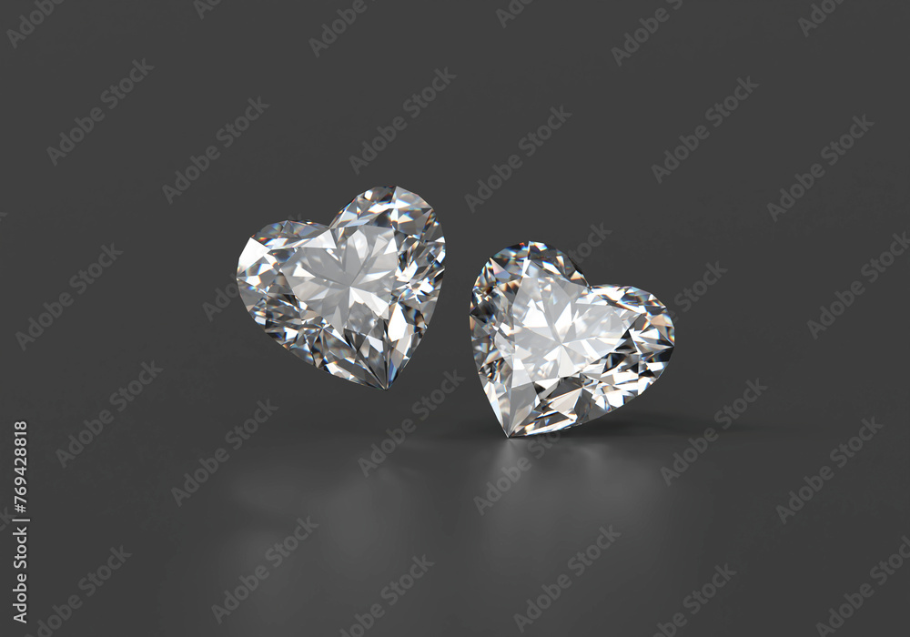 Aufkleber heart shape diamonds placed on glossy background 3d rendering