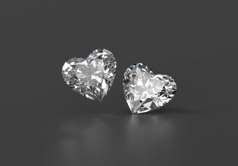 Heart shape diamonds placed on glossy background 3d Rendering	
