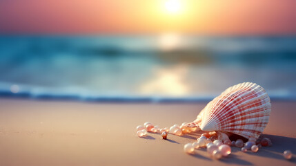 Fototapeta na wymiar Textured conch shells on the beach