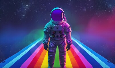 Astronaut in Space Suit on Rainbow Road Generative AI