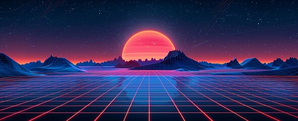 Neon Night Ride A Vibrant 3D Artwork of a Sunset on a Futuristic Highway Generative AI