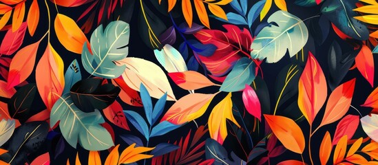 Trendy abstract floral pattern with colorful foliage for wallpaper, textile, and interior decor