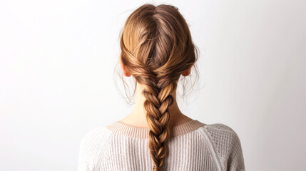 Young woman with undone fishtail braid hairstyle - obrazy, fototapety, plakaty
