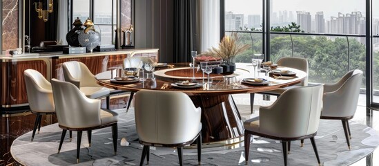 Fototapeta na wymiar Modern dining room service table for interior redesign concept