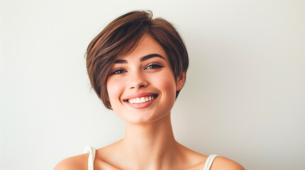 Young woman with short hairstyle for thin hair