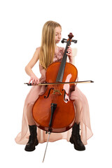 Fototapeta na wymiar Young girl playing cello on white background