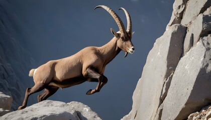 An Ibex With Its Powerful Leaps Across Rocky Crevi