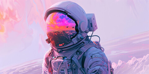 	
astronaut in a modern spacesuit with a reflective visor - obrazy, fototapety, plakaty
