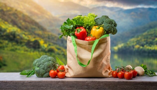 Eco sshopping bag filled with vegetables