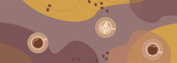Pattern with coffee theme in geometric minimalistic style. Print with abstract shapes. Illustration for background, web banner - 769431028