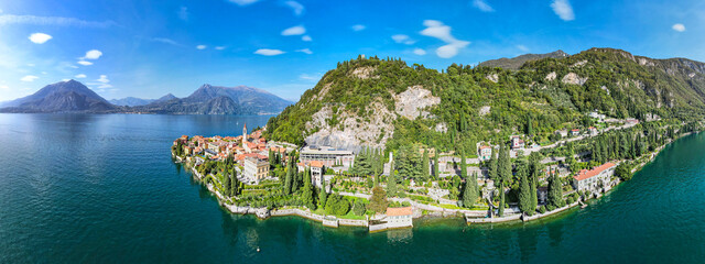 Varenna, Italy - Aerial view of beautiful Italian village on lake Como in the Italian Alps