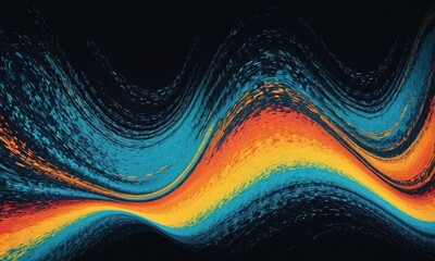  Vibrant orange teal psychedelic grainy gradient color flow wave on black background - 769432078