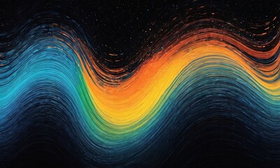 Vibrant orange teal psychedelic grainy gradient color flow wave on black background - 769432216