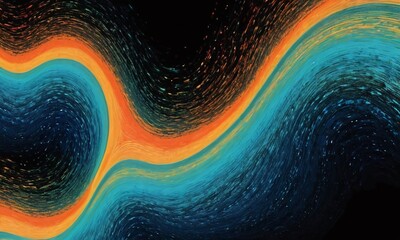  Vibrant orange teal psychedelic grainy gradient color flow wave on black background - 769432230
