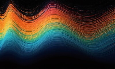  Vibrant orange teal psychedelic grainy gradient color flow wave on black background - 769432243