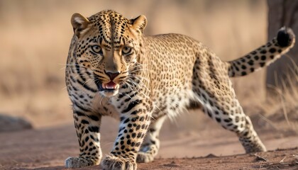 A Leopard With Its Sharp Claws Extended Ready For