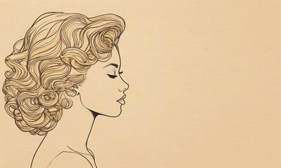 Outlined beauty portrait, fashion illustration of a woman with a curly hairstyle