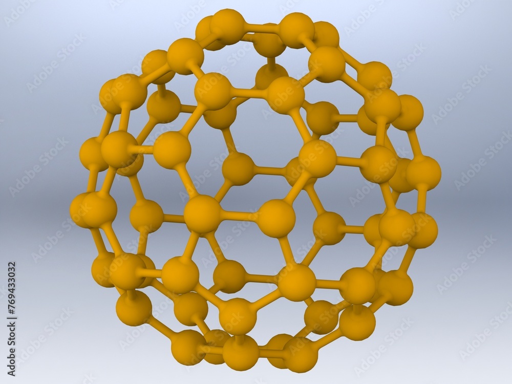 Poster truncated icosahedron with atoms 3d print model