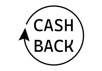 Icono negro de cash back en fondo blanco.