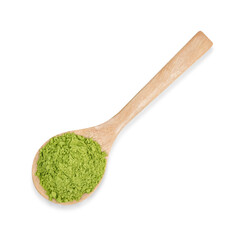 Green matcha powder in a spoon isolated on transparent background. (.PNG)