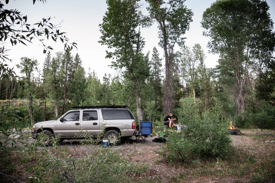 Car camping in a remote dispersed campground in Yellowstone
